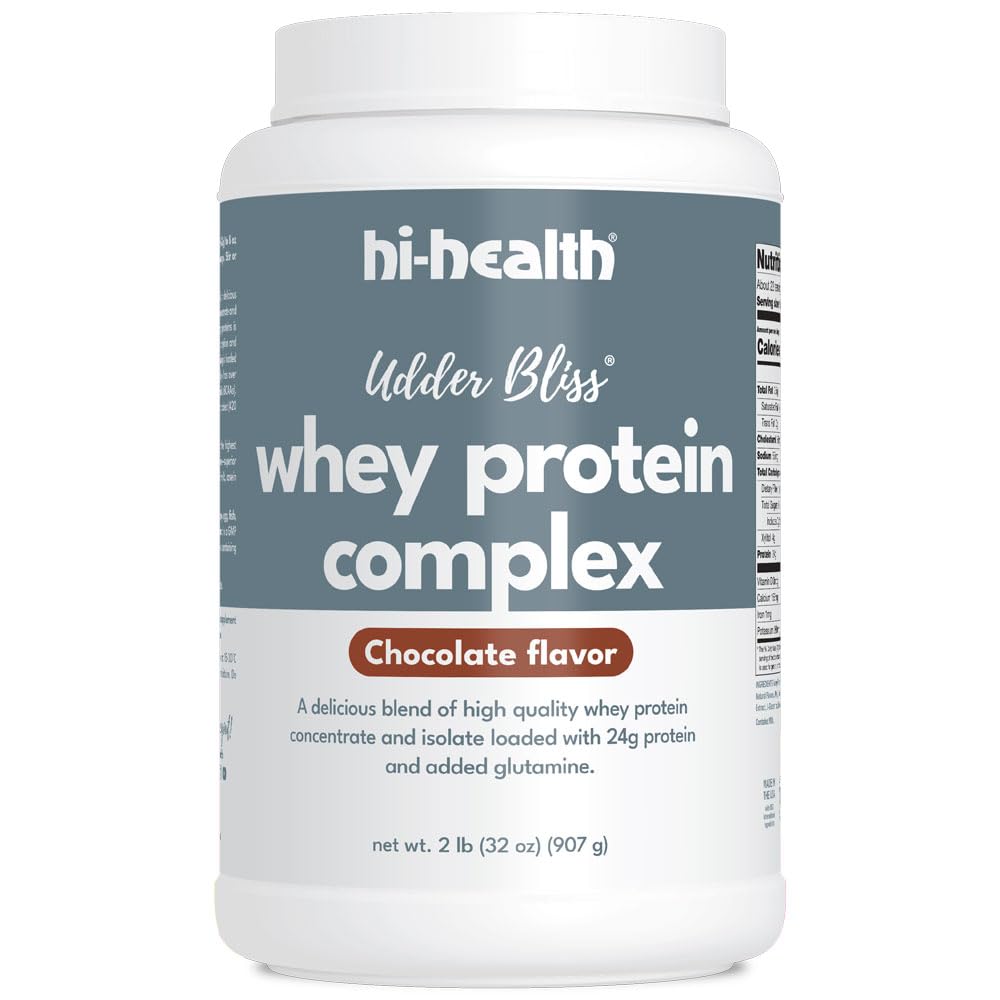 Hi-Health Udder Bliss Whei 蛋白质复合粉末,生物可用Whei 蛋白质集中和与添加的Glutamine,巧克力(2英镑)隔离