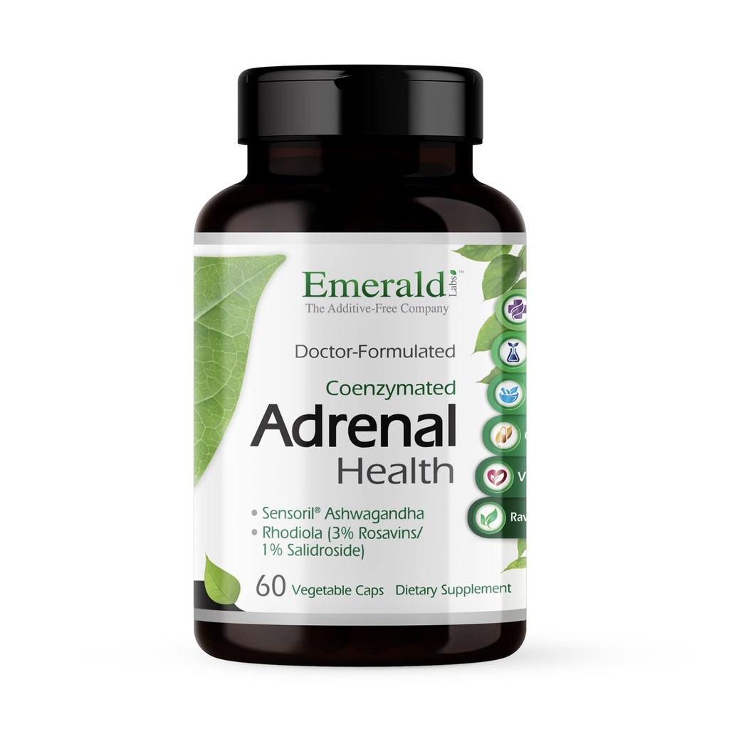 EMERALD LABS 肾上腺健康 -- -- 压力缓解、能源支持和与Sensoril Ashwagandha、B维生素、Rhodiola & More* -- -- 无葡萄糖 -- -- 60个蔬菜罐头(30天供应)