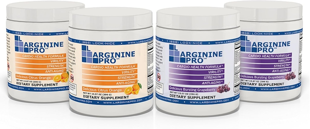L-ARGININE PRO 5,500mg L-Arginine Plus L-Citrulline 1,100mg 橙色和葡萄粉饮用混合剂,用于增加硝氧化物生产