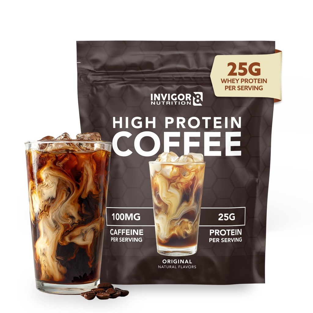 INVIGOR8 高蛋白咖啡粉 25 Grams Whey Isolate 100mg 天然绿茶咖啡因 | 0 添加糖 Keto Gluten 免费 99.9% 乳糖自由 |热或冰毒15 服务于15个服务对象(17 OZ,原文)