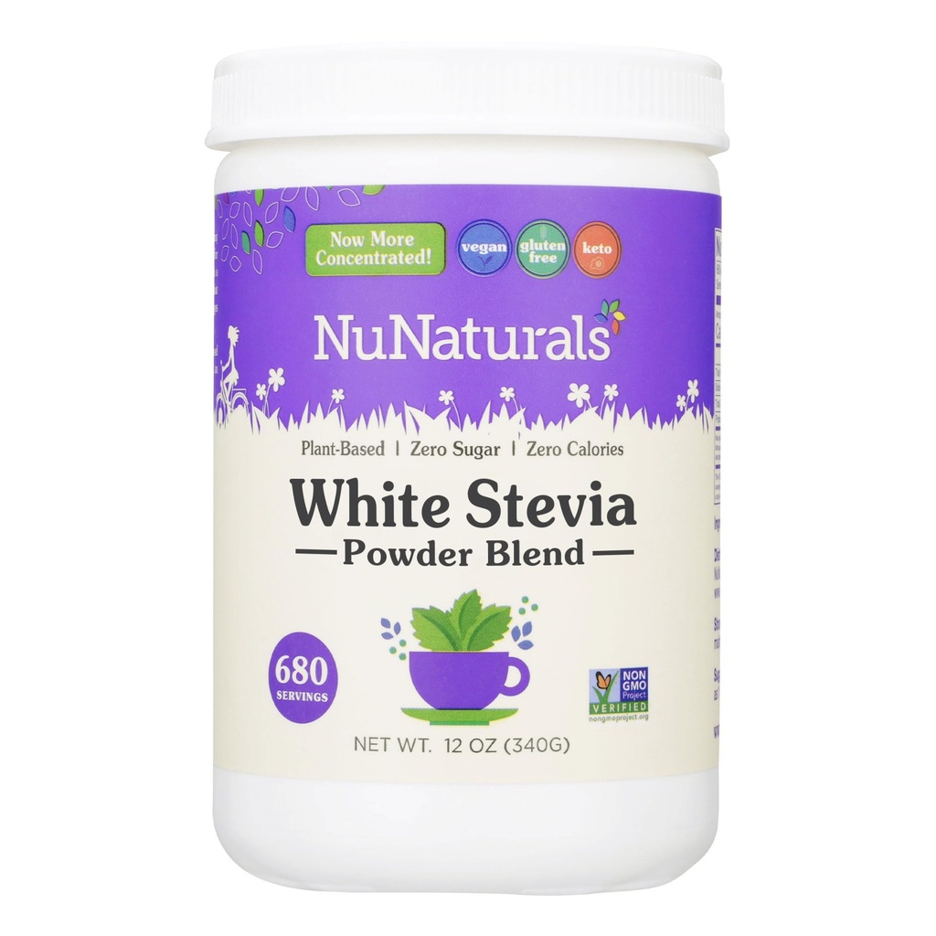 NuNaturals White Stevia Powder Blend,植物制糖代用品,零卡路里甜酒,12 oz