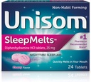 Unisom Sleep Melts, 夜间睡眠援助, 二苯胺HCI, 24平板, 25mg