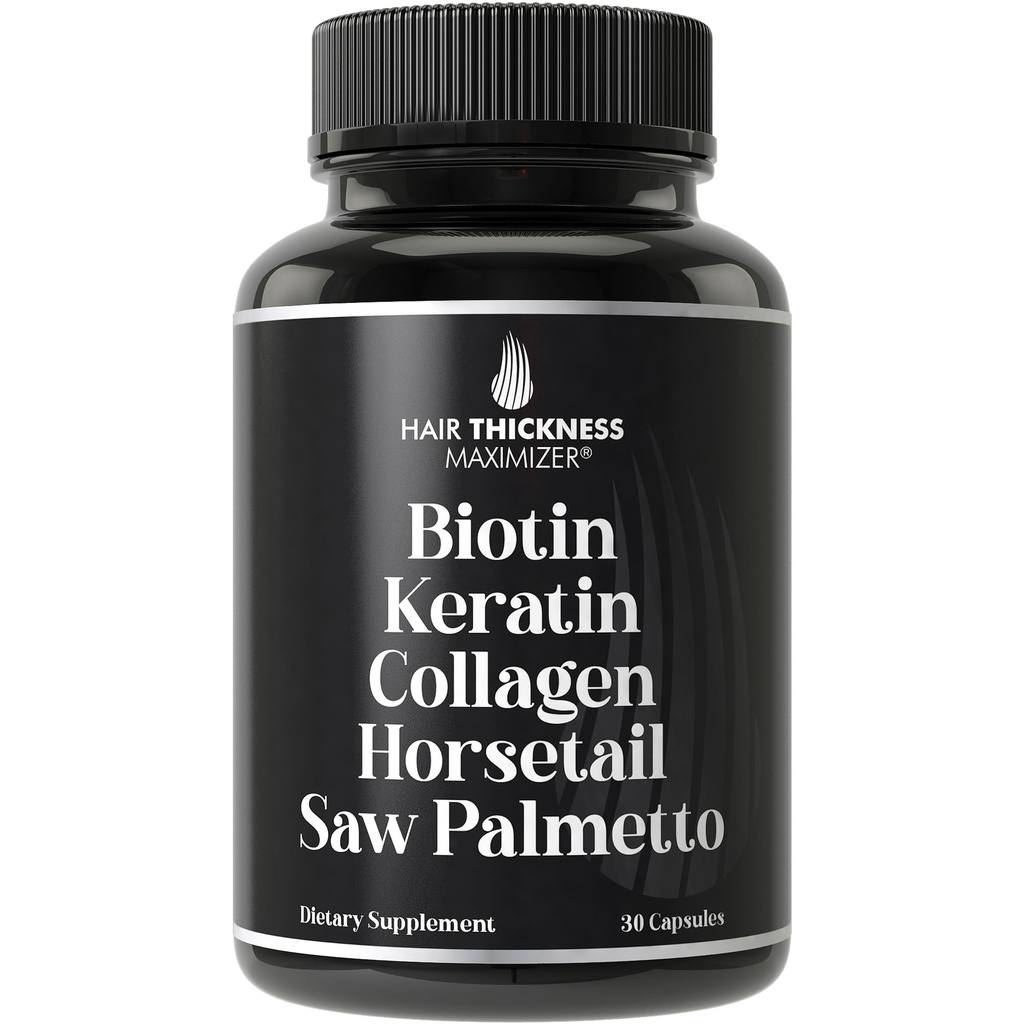 Biotin(5000mcg),喀拉廷,科拉根,马尾,Saw Palmetto – 5-in-1 头发生长补充剂和男女维生素,DHT 阻塞剂Capsules for Thinning - 头发生长维生素