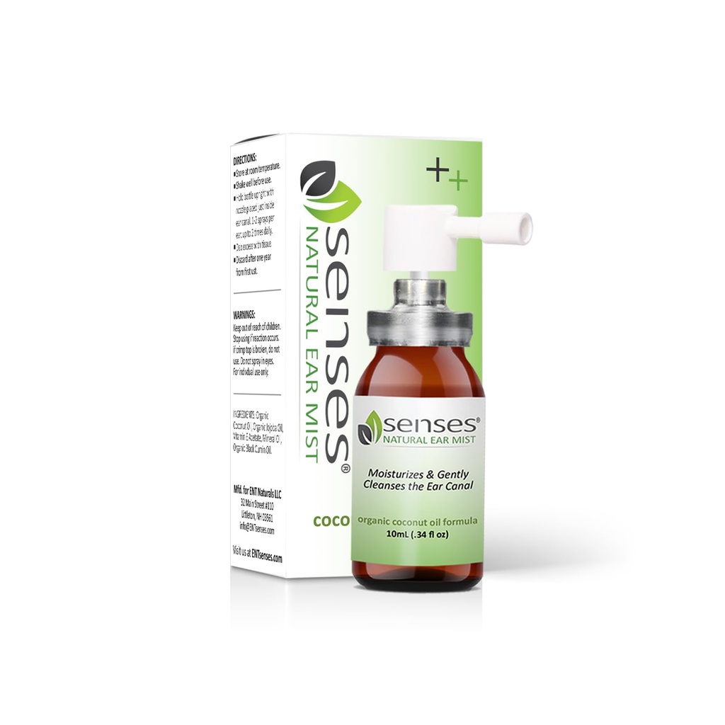 SENSES 天然耳滴 -- -- 物理师配制的酥油、用于刺激耳的有机椰油 -- -- 用于清洁、摩擦、抗过敏、助听器和耳蜡,0.34 Fl Oz