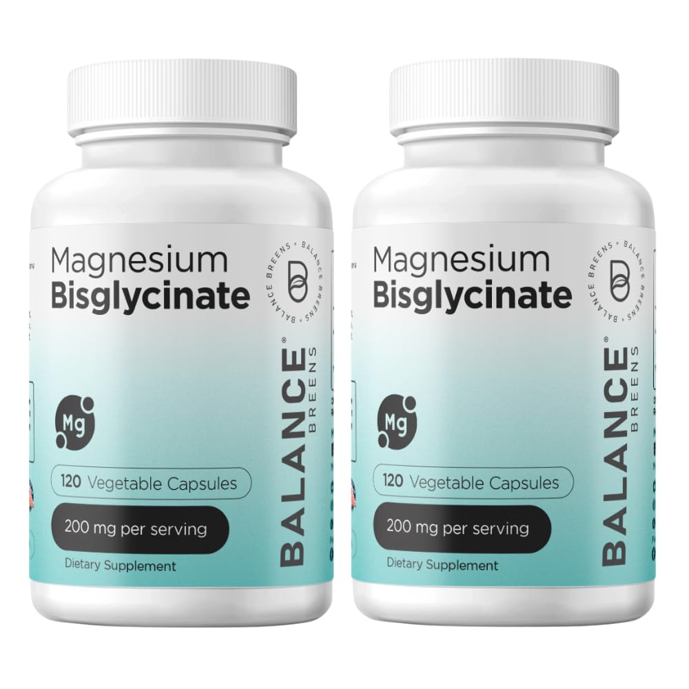 Bisglycinate镁 200mg - 高吸收性锌补充剂 - 胃上温和,无胶质,支持睡眠,肌肉硬屑和正模 - 120 Capsules (Pack of 2)