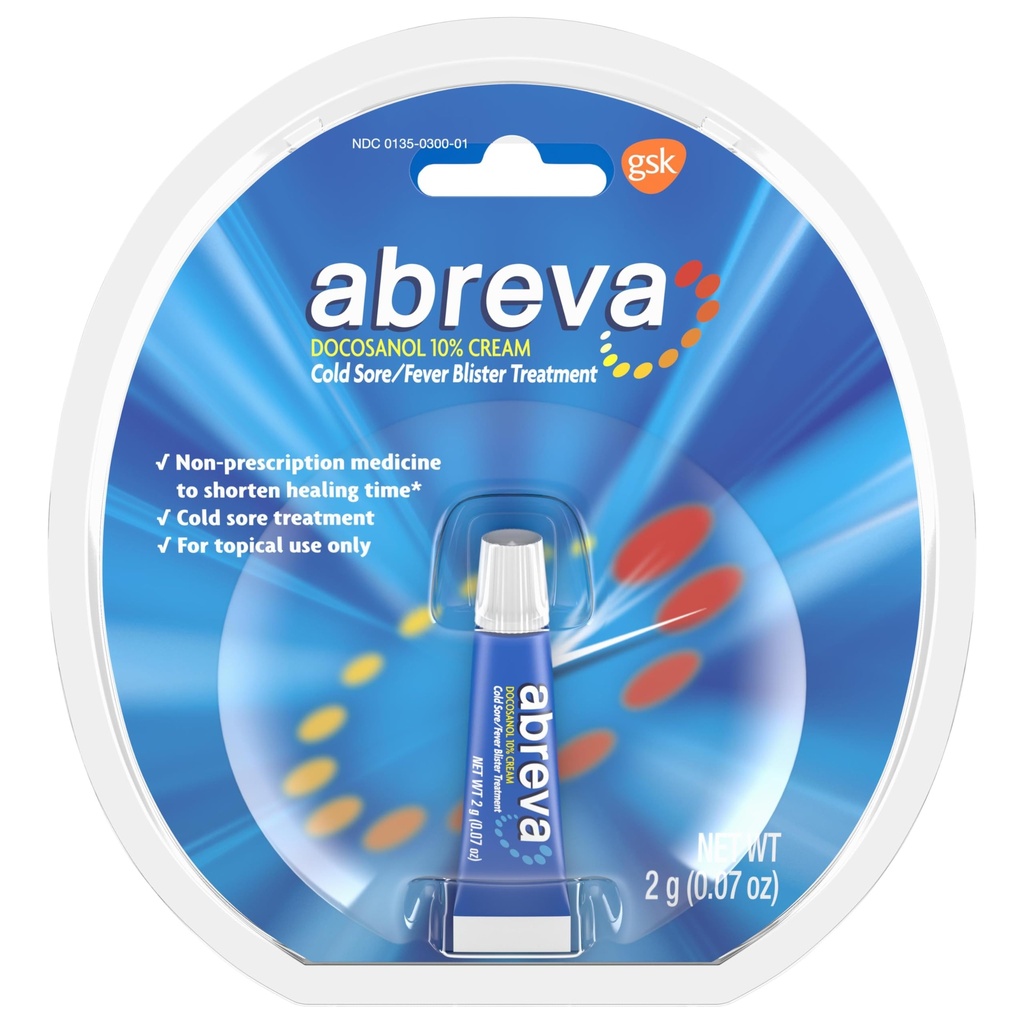 Abreva Docosanol 10% Cream Tube,FDA 批准对冷血/发酵剂进行治疗,2克
