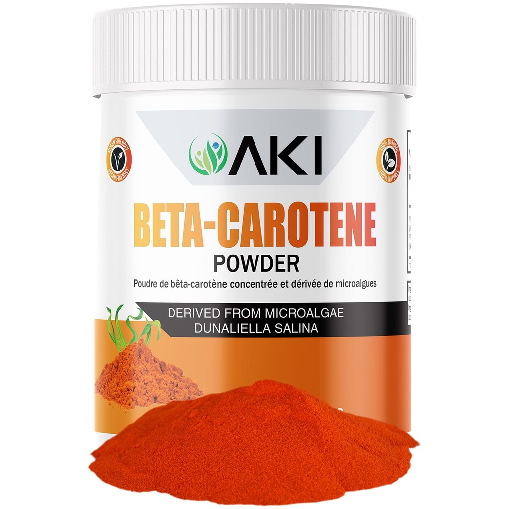 AKI Beta Carotene 10% Powder(1.5oz/42.52g) 高度集中的维生素A的香泉,希望有助于支持身体功能,皮肤,免疫系统和眼 - GMO Free & Vegan Friendly