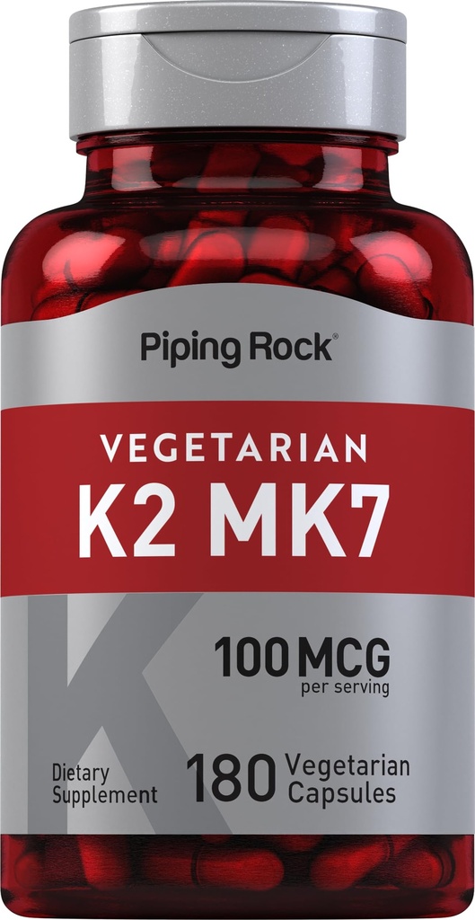 Piping Rock K2 MK7 维生素补充 | 100 mcg | 180 蔬菜 Capsules | 女子和男子 | 非GMO, Gluten Free