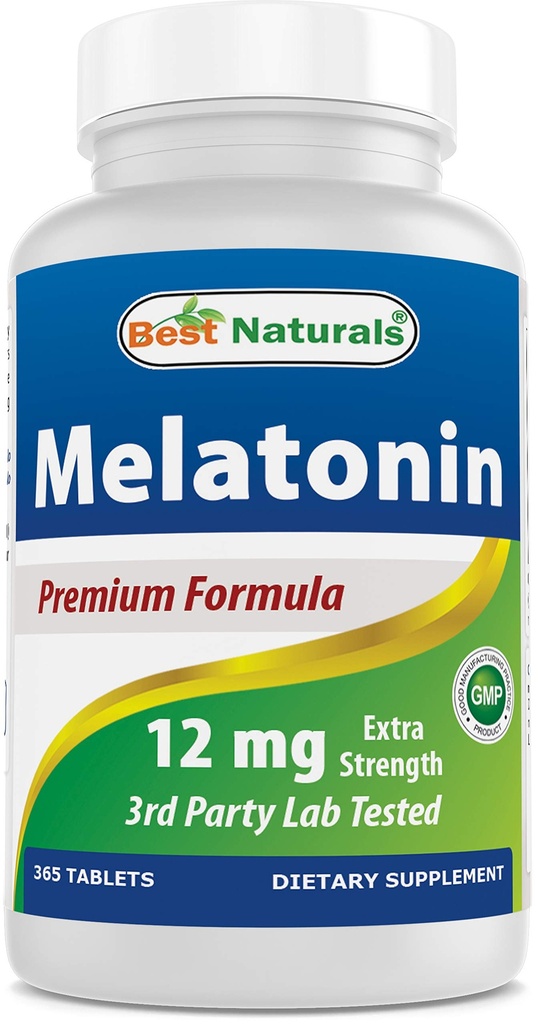 Best Naturals Melatonin 12 mg (一年供应量) - 无药夜眠援助 - Melatonin for Sleep and Relaxation, 365 Counter (365 Counter (Pack of 1)).