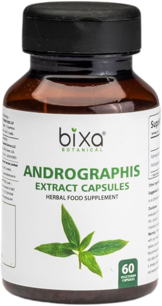 bix BOTANICAL Ayurvedic 天然草药补充Andrographis (Kalmegh) 摘录 20% Andriographolide → 天然活体托尼奇 → 健康豁免 (450mg) Veg Capsules 60 Counter (Pack of 1)