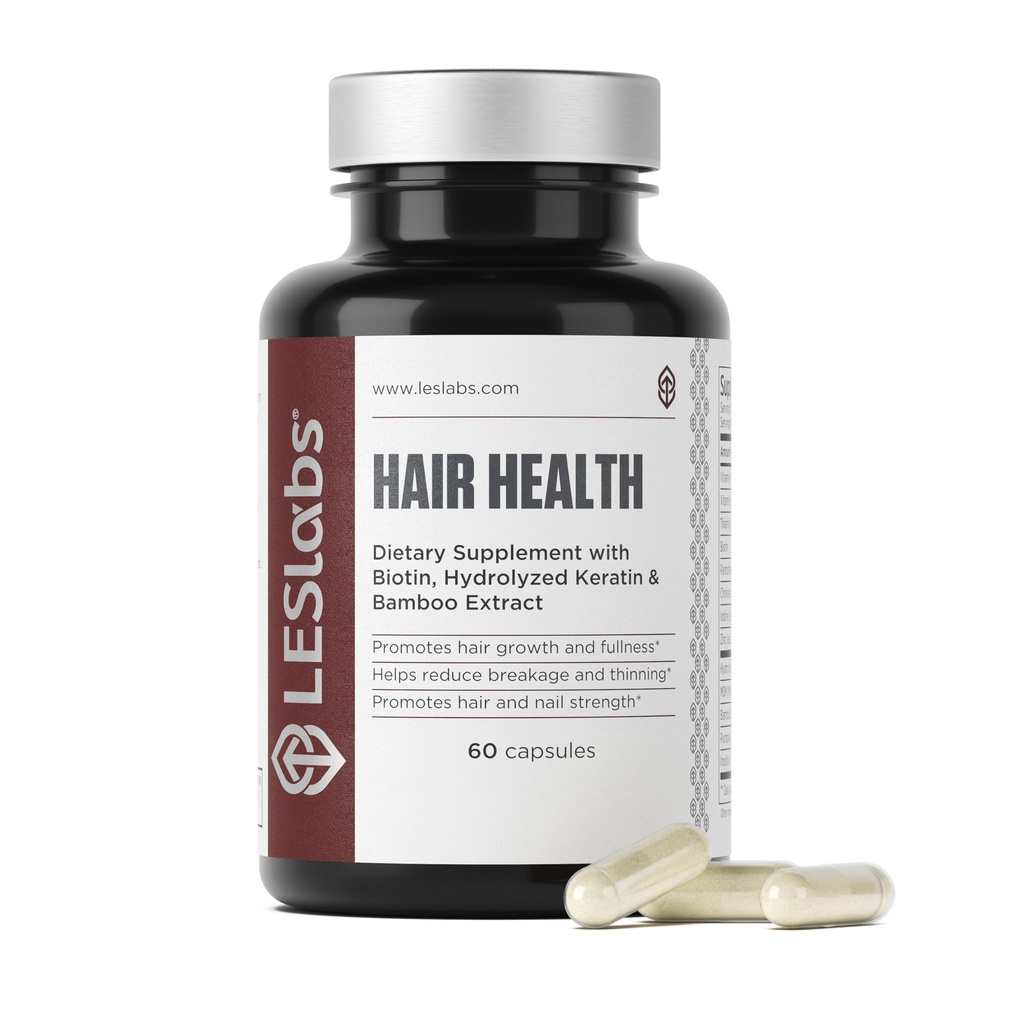 LES Labs hair Health – hair growth & Nails 补编, 改进的厚度,强度和全度 – Keratin, Biotin, 南瓜种子 & MSM – 60 Capsules
