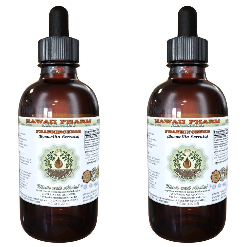 Frankincense 无酒精液体提取剂, Frankincense (Boswellia Serrata) 干燥 Resin Glycerite 夏威夷药草天然草药 补充 2x4 oz
