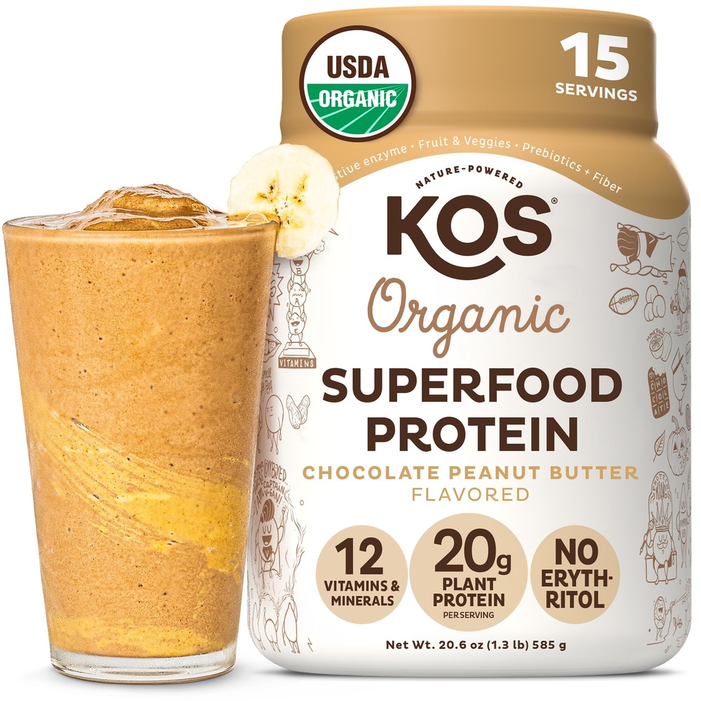 KOS 有机植物蛋白粉 巧克力花生酱 - 美味的维根蛋白粉 - Keto Friendly, Gluten Free, Dairy Free & Soy Free - 15种服务