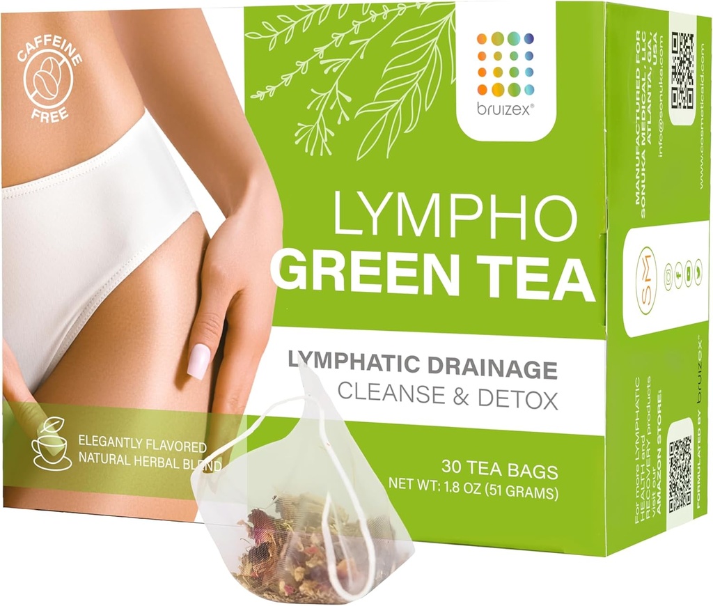 Bruizex Lymphatic Green Tea, Lymphatic Drainege Cleanse & Detox, 天然草药混合剂用于Lymphatic System Health, 外科手术后恢复剂, BBL, Tummy Tuck, Lipedema & Lymphedema, 30-Pack