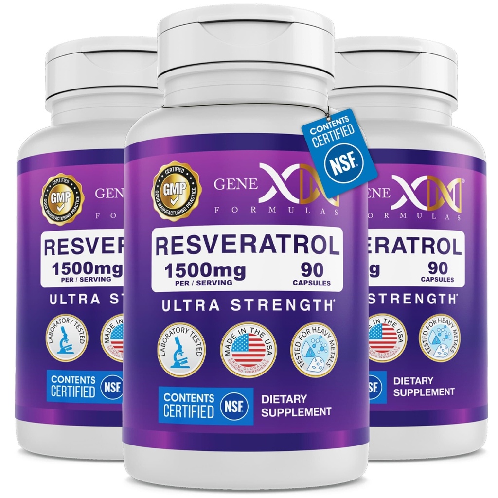 Genex公式 1500mg Resveratrol 配有用于吸收的BioPerine (3 Pack) → 日本 Knotweed 有机转录-Resveratrol Capsules, 健康衰老的抗氧化剂补充剂