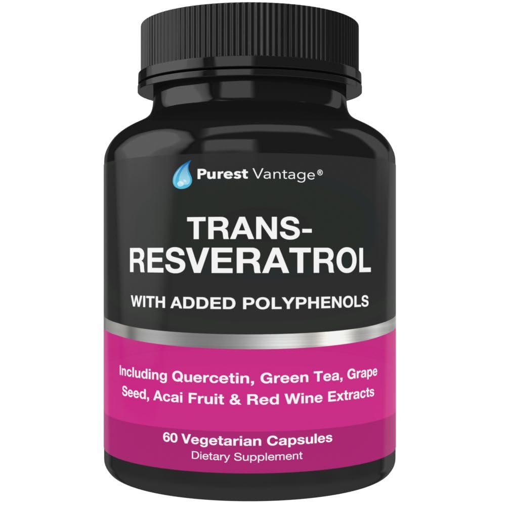 Resveratrol 补编 - Potent 1400mg 配有 Trans Resveratrol, Quercetin, 葡萄种子, 绿茶, Acai 和红酒提取器 - 60 Veggie Capsules