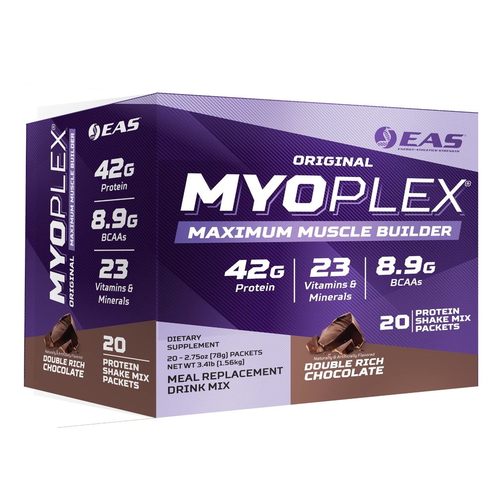 实验与应用科学 EAS 原型 Myoplex 最大肌肉构建器 | Meal Control Protein drink Mix | 质量蛋白混合物 | 42g Protein | 20 个人包装(双富巧克力)