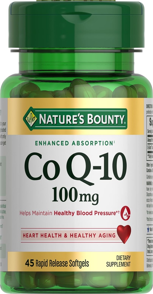 自然的丰盛 CoQ10 百毫克用于心脏健康支持,非GMO Q-Sorb Coenzyme Q-10 抗氧化剂支持和心血管健康,饮食补充,快速释放软胶,45厘米