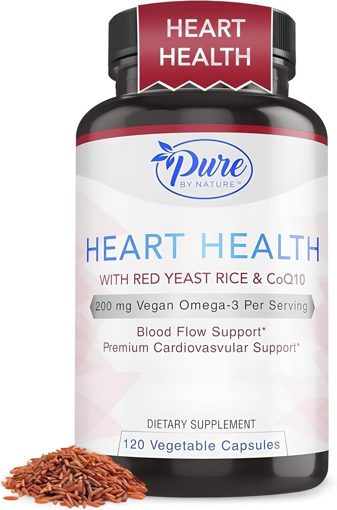 纯天然红酵母大米加CoQ10 男女补充,200mg Vegan Omega 3 Per Service, Gluten-Free 非GMO, 120 Capsules
