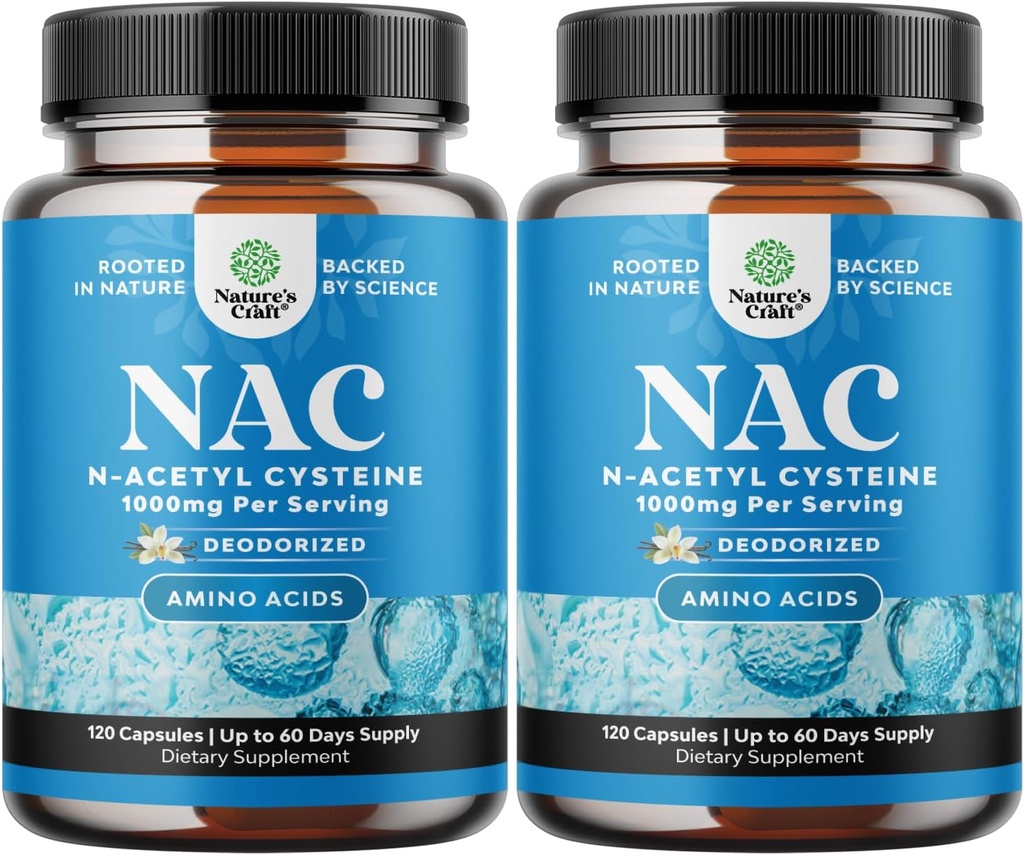 NAC 补充 N- Acetyl Cysteine 1000mg - Vegan 高吸收非臭味 NAC 1000mg Capsules Glutathione 肝脏清洁除毒和修复加肺健康和豁免支助前体(4个月)