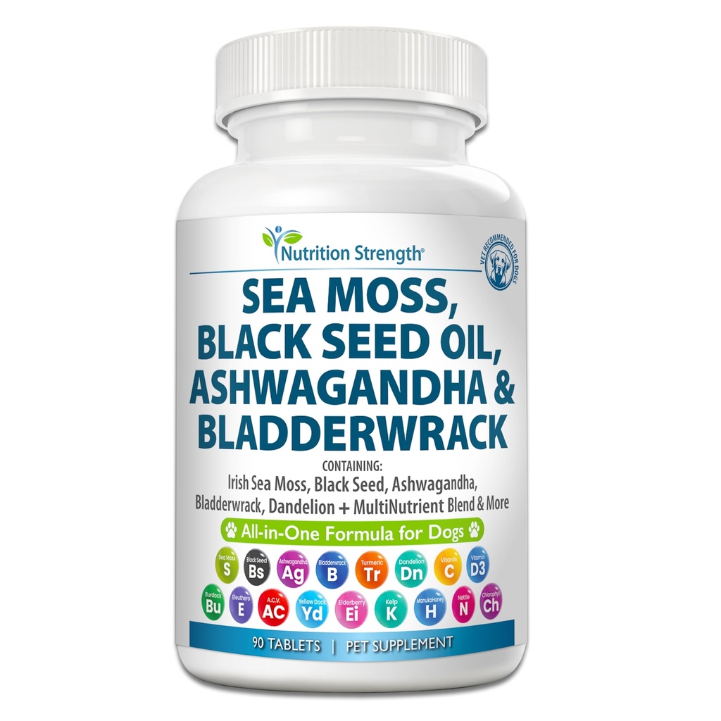海蚊换狗 750mg 黑种子油 500mg Ashwagandha 250mg Turmeric 250mg Bladderwrack 250mg Dandelion 250mg 和维生素 C 维生素 D3 配有 长老莓 玛努卡 黄码头 90 片