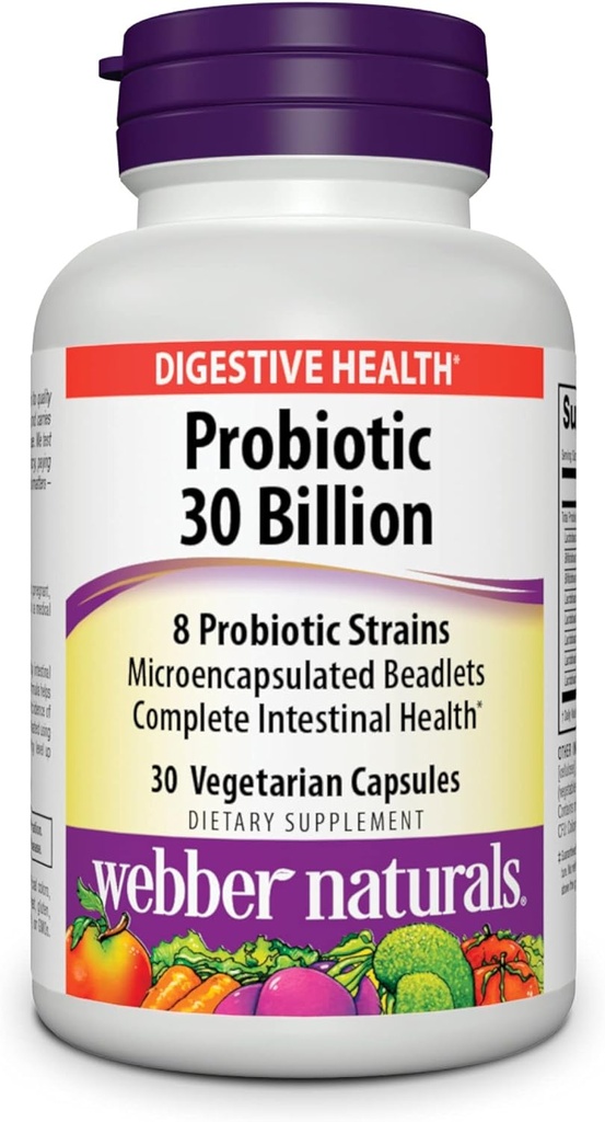 Webber Naturals Probiotics, 高概率, 30亿CFU, 男女和成年人, 稳架(不需要冷藏), 8 Probiotic Strains, 30 蔬菜卡普尔, 用于消化健康