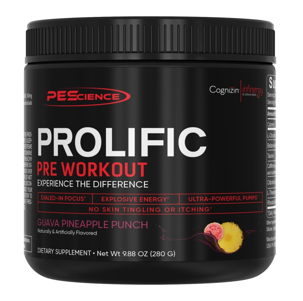 PE Scientific Prolufic Pre Workingout Power for Men and Women with L-Citrulline Nitric Oxide Boster, Energy Power & Notropic for Focus — Prewout without Beta Alanine — 40 Scoops, Guava Pineapple Punch — 早点工作, 瓜瓦松苹果Punch