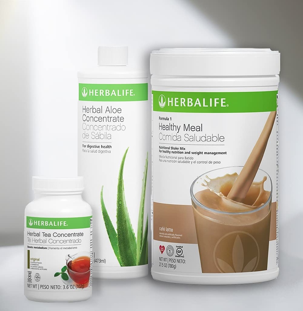 三体Combo HERBALIFE 一级健康营养摇摆混合剂(Cafe Latte 780g)-Herbal Aloe 集中品(原件473ml)-草茶集中剂(原件102g)