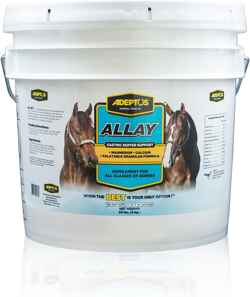 Adeptus 营养 Allay Equine 补充品, 消化缓冲器 w/钙 & 镁, 冷却 Granular 公式 w/ Licorise, Prebiotic Base, Yeast Culture, 支持所有马类, 20 Lbs