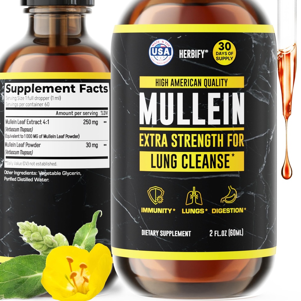 HERBIFY Mullein 呼吸卫生图解 2 oz 丁香,Mullein叶和花梗