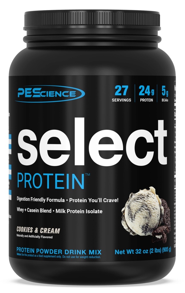PEScience Select蛋白粉、Whey和Casein混合剂、男女清洁蛋白粉、低卡路里、低卡路里、Keto Friendly、Gluten Free - Cookies and Cream - 27 services