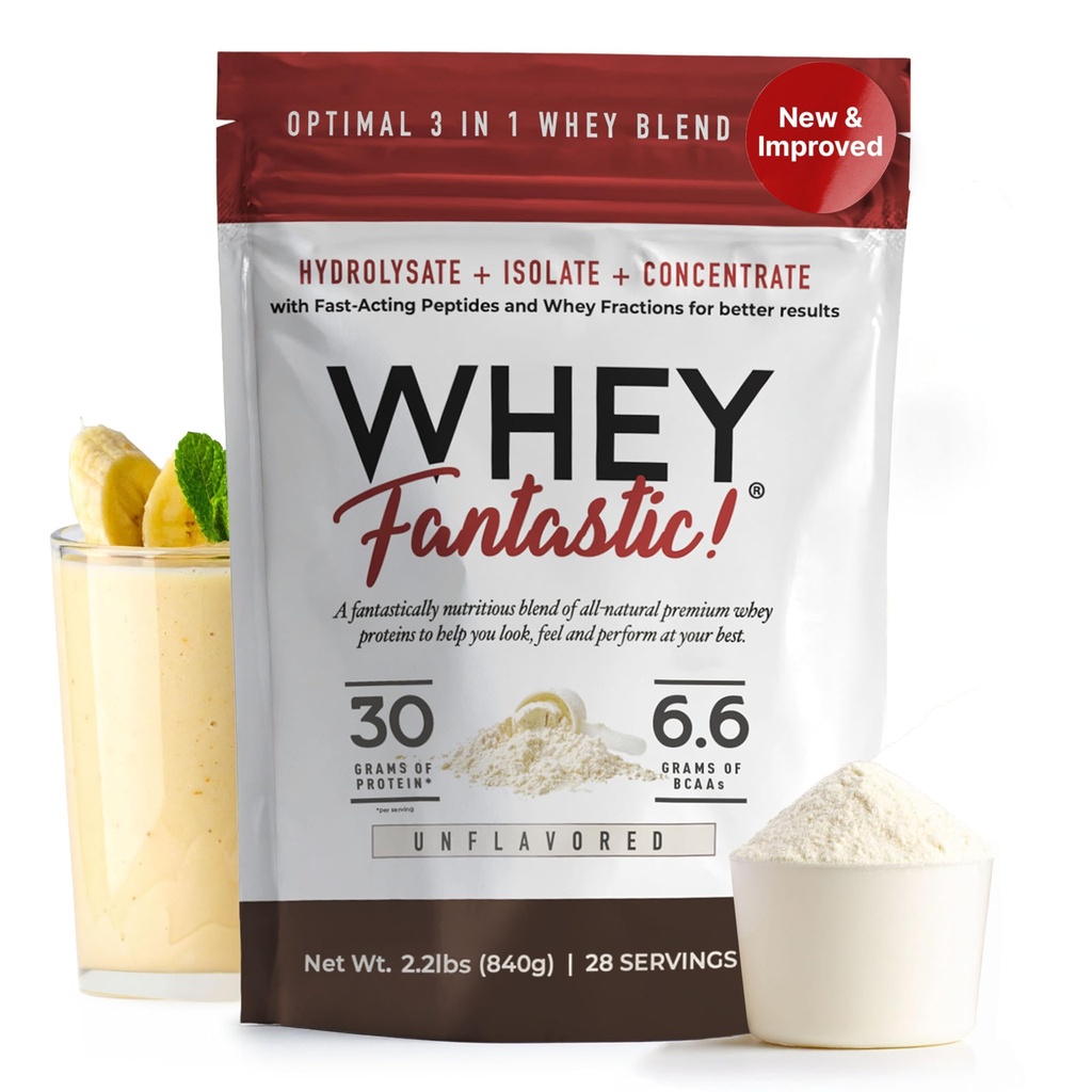 3-in-1 Whei 蛋白质粉末未味的2.2lb – 30g 草叶蛋白从Whei 水解酸,隔离和集中的每个服务 – 非GMO,无大豆,无糖 – 28个服务