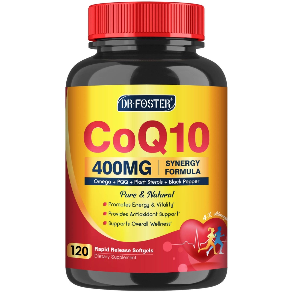 CoQ10 400mg SoftGels COQ10 - CQ10 Coenzyme Q10 补编,Plus PQQ,Omega 3和维生素E,用于心脏和细胞能量,120种服务