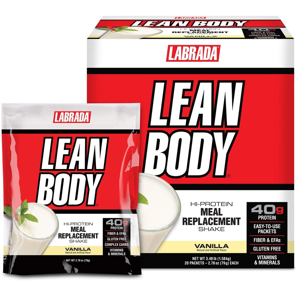 精益体 MRP 全合一 香草 Meal Explain Shake, 40g 蛋白质, Whey Blend, 8g 健康脂肪 Emma's & Fiber, 22 维生素和矿物, 无人工颜色, Gluten Free, (20包)