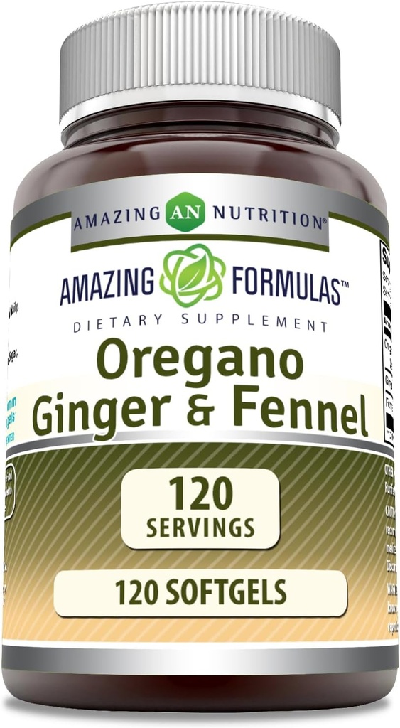 Oregano Oil 配有 Ginger & Fennel 补充品 120 Softgels 非GMO 美国制造