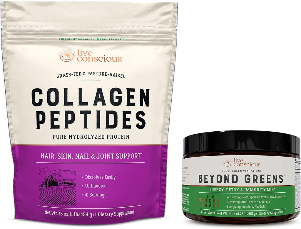 Collagen Peptides & Beyond Greens QQ 头发,皮肤,钉子,以及联合支持 + Imune Boost, Detox, & Energy