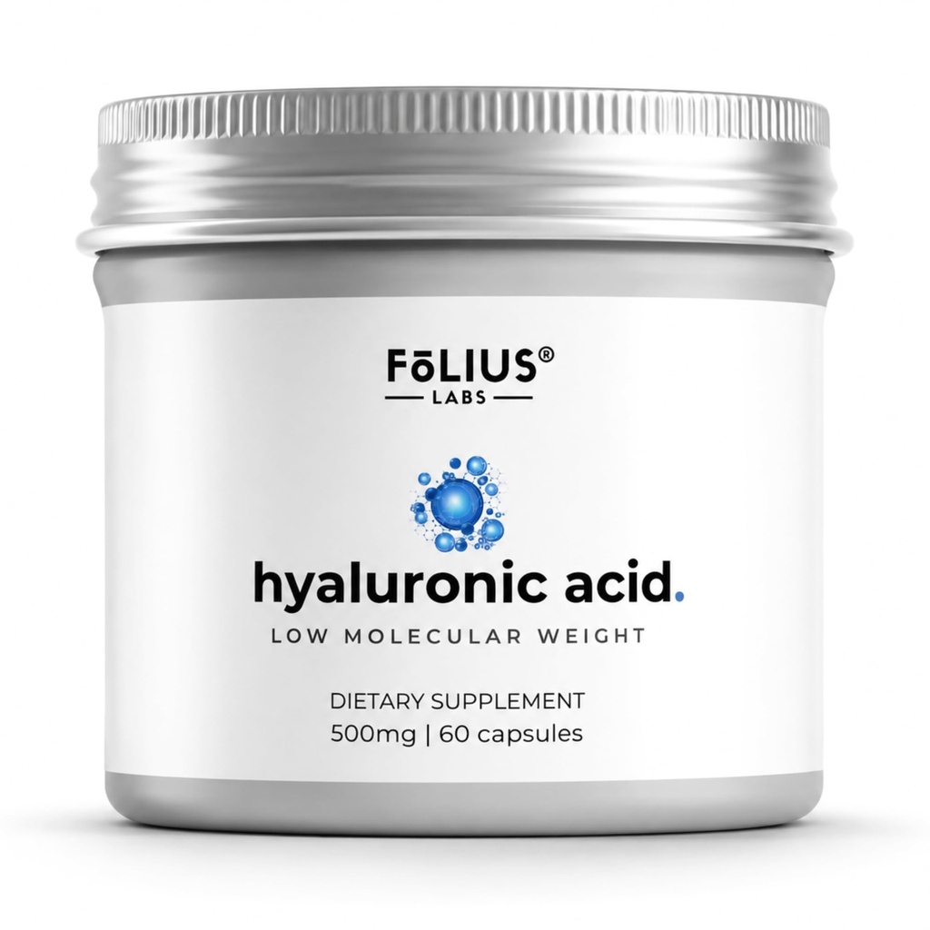 超纯度高的Hyaluronic酸500mg - 95%的Hyaluronate钠 - 高纯度和生物可用性 - 低分子重量 - 非GMO发酵 - 60 capsules