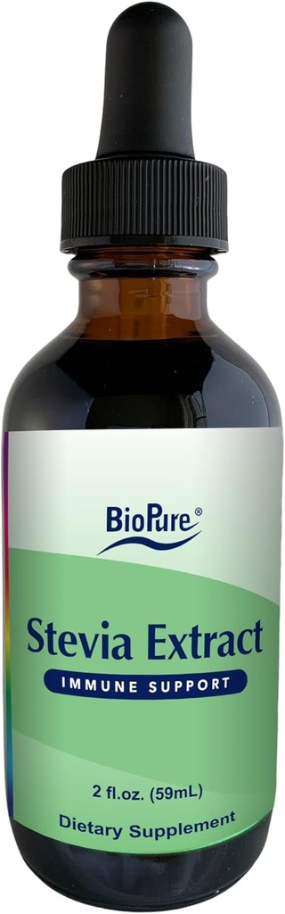 BioPure Stevia 认证有机提取 — 全叶草药用生物活性复合物支持免疫功能,微生物平衡与古特健康 — 2 fl oz