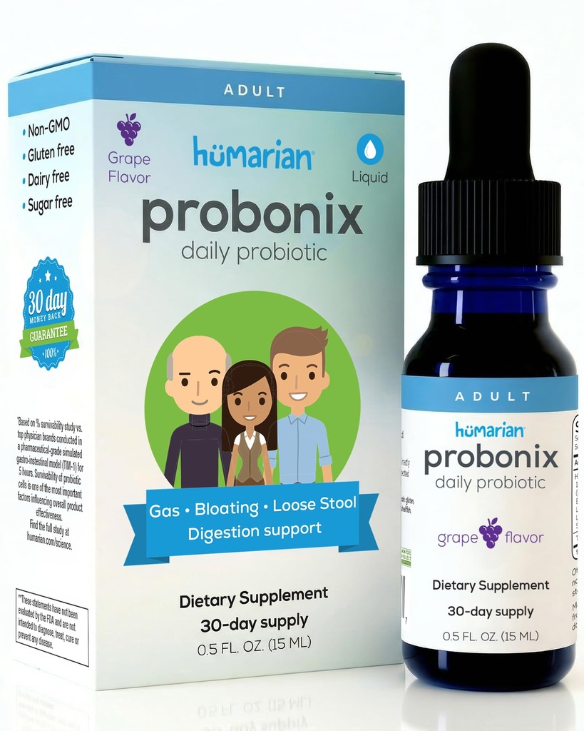 成人Probonix Humarian液态抗生素 -- -- 12-Strain Probiotic Drops 以加强古特健康、豁免和更长时间的供应 -- -- 美味葡萄