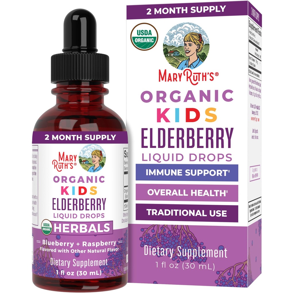 MaryRuth 有机体 USDA 有机长生莓液体滴灌给孩子 维根 有机长生莓提取 有机甘油 免疫支持 补充 4-13岁的总体健康