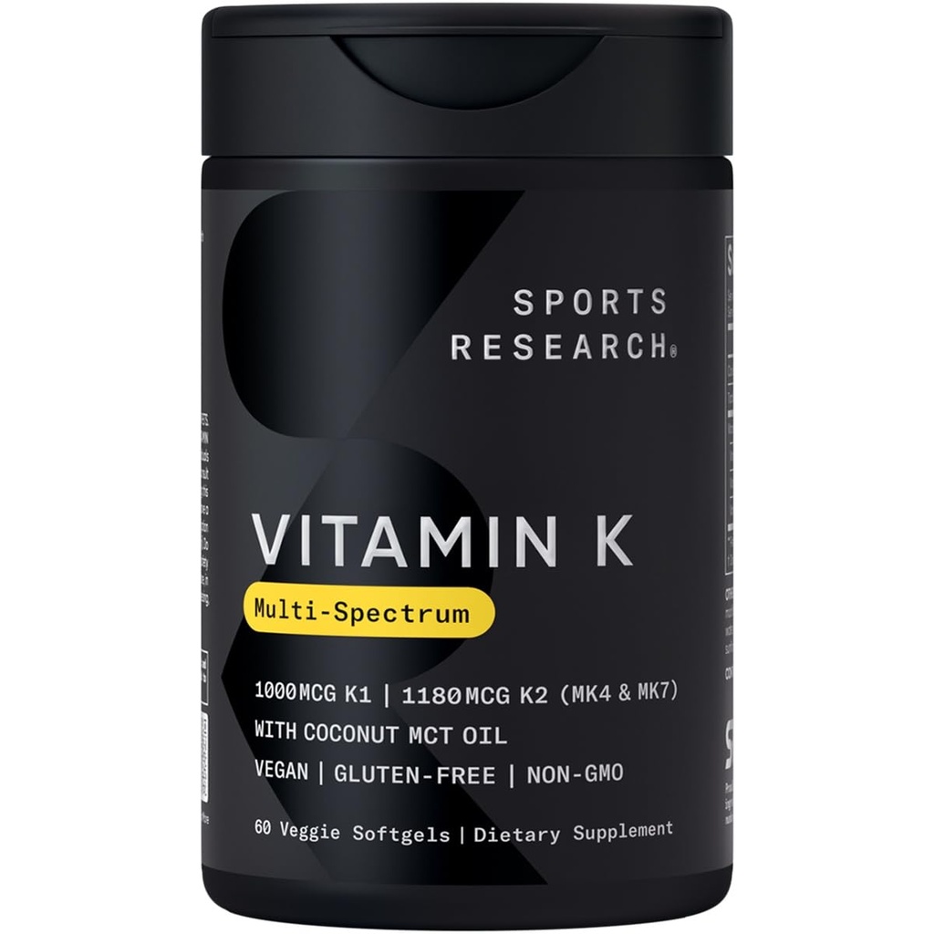 运动研究 维生素K 多色谱 - 维生素K的三种类型: K1, K2 MK-4 & K2 MK-7 - Vegen友好, Plantgel Capsule - 60软胶