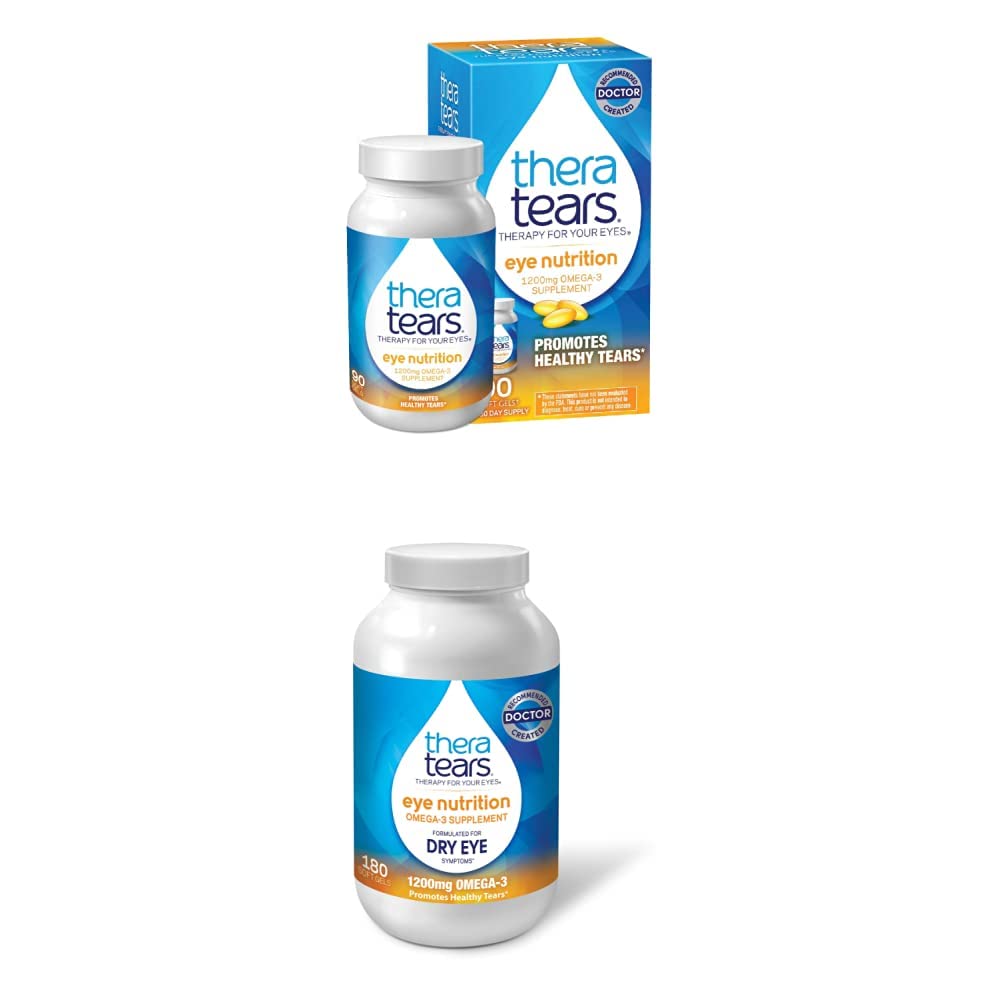 TheraTears 1200mg Omega 3 眼营养补充品,Organic Flaxseed Triglyceride Fish Oil & VIT E,90 与Thera Tears 1200mg Omega 3 眼营养补充品, & Vitamin E,180 Count