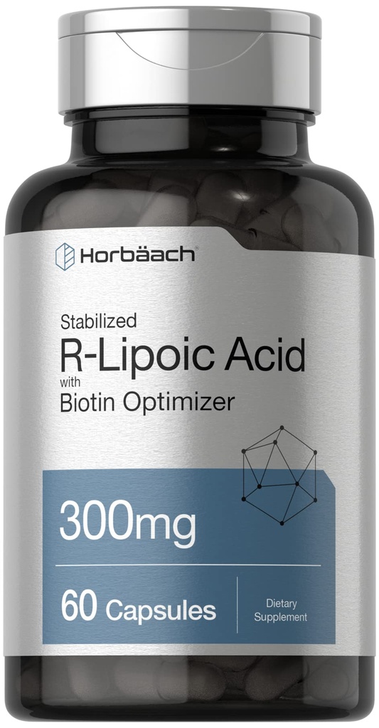 Horbäach 稳定R-液酸 300mg → 60 Capsules → 与生物素优化剂 → 非GMO , Gluten Free → Na-RALA 补编