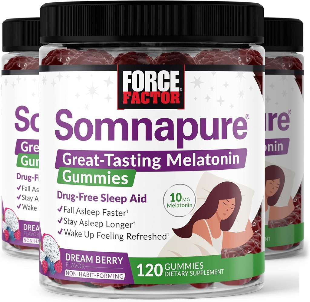 强制因素 Somnapure Gummys与Melatonin 成人,非Habit-Forming Sleep Aid for Deep Sleep, Stay Asleep Longer, Wake Up 刷新, Dream Berry Flavor, 360 Gummys (Pack of 3) 的辅助睡眠辅助工具