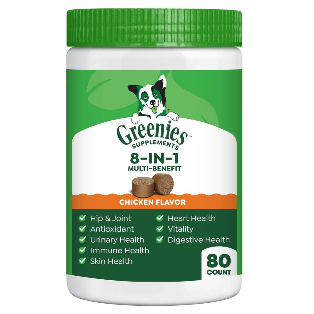 Greenies Dog Supplements 8-in-1 多益金鸡 Flavor, 15.5 oz. 集装箱, 80 Count