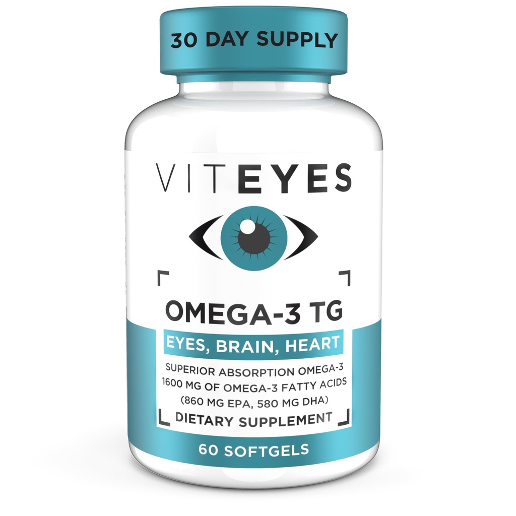 Viteyes Omega-3 TG 支持眼和心脏健康,天然Triglyceride鱼油配方, Clear, 60 Counter