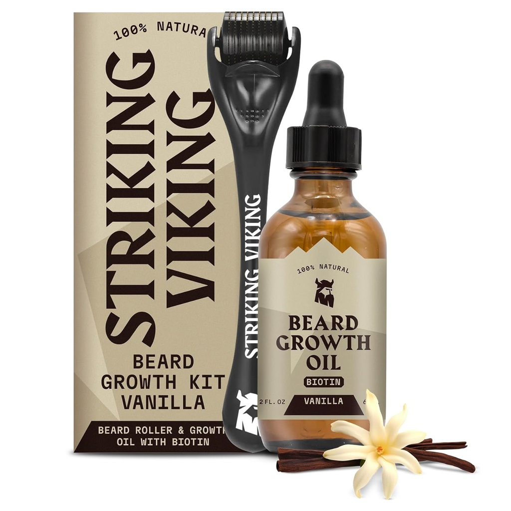 (原始内容存档于2019-07-21). Striking Viking Beard Growth Oil - 2 fl oz, pack of 1, Vanilla - 与Jojoba & Argan 提取物一起瘦毛毛油 - 推动毛发生长和目标补丁 - 生物素强化