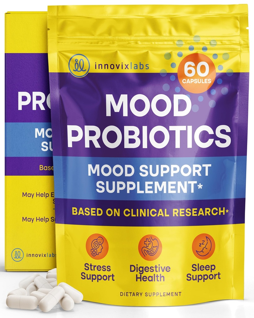 InnovixLabs Mood Probiotic for Men & Men,临床研究的文摘和Mood支助补编,Lactobacillus helveticus Rosell-52ND & Bifidobacterium longum Rosell-175,60 Capsules