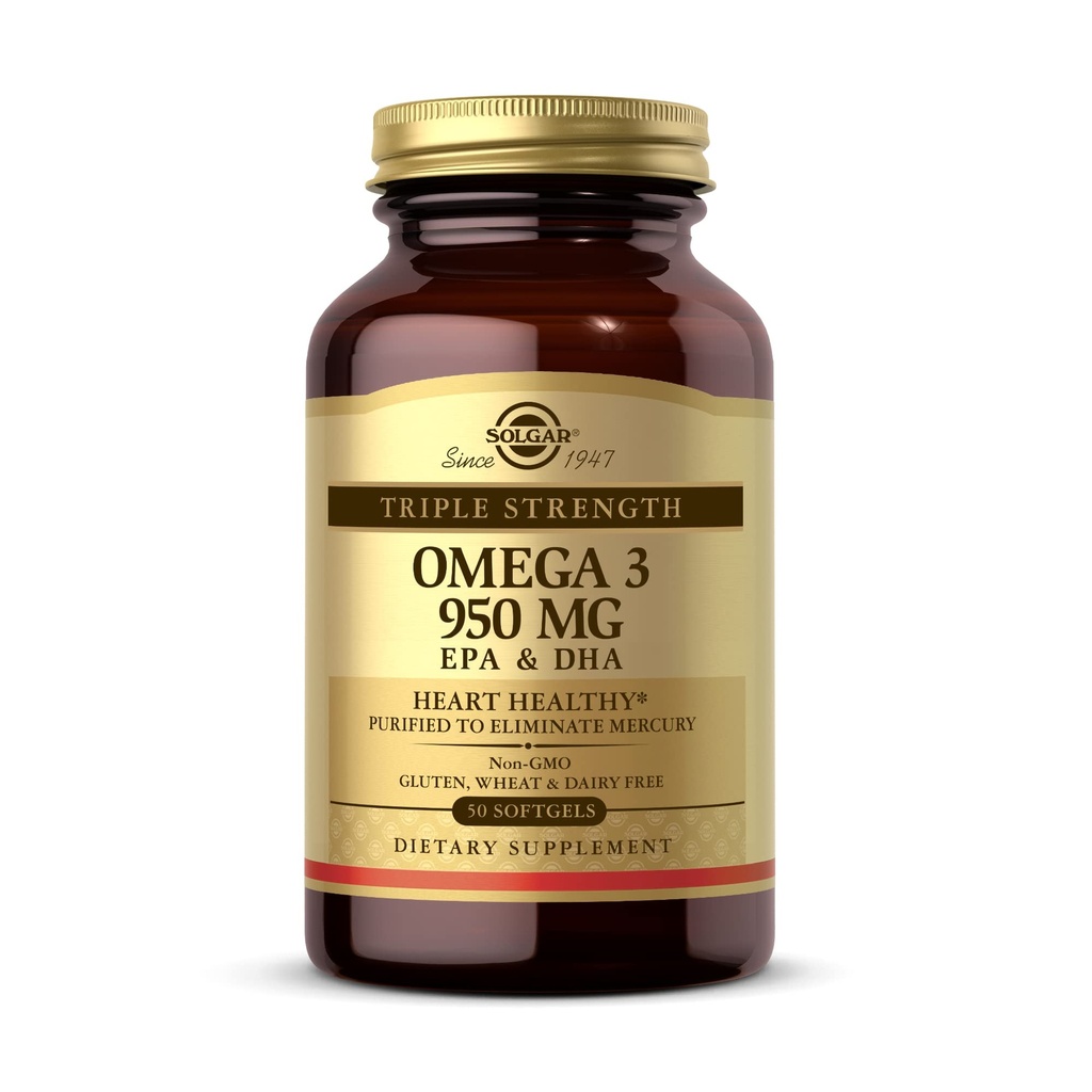 Solgar 三重力量 Omega 3 950 mg - 50 Softgel - 支持联合和皮肤健康 - 非GMO, Gluten Free, 奶制品 Free - 50 services