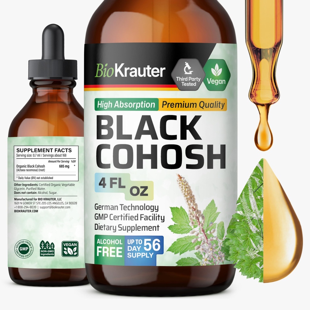 BIO KRAUTER Black Cohosh Tincture - Vegan Black Cohosh 补充女性支持 - 酒精和糖无糖 - 4 Fl.Oz.